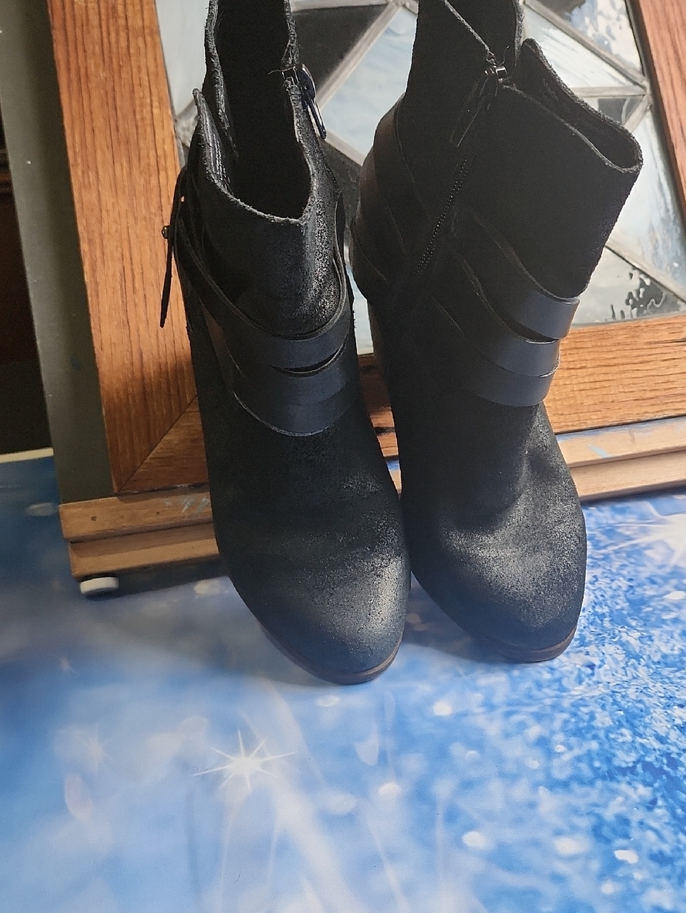 Adolfo Black Suede-Look Ankle Booties with Strap Detail